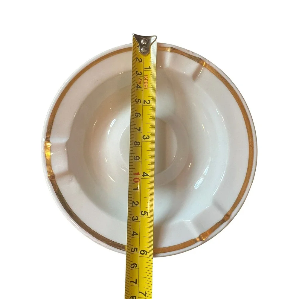 VINTAGE Arista‎ White Ashtray With Gold Stripe 6 Inch